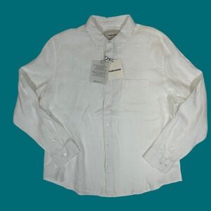 Thom Aaron Mens XL White 100% Linen Button Down Long Sleeve Shirt NWT